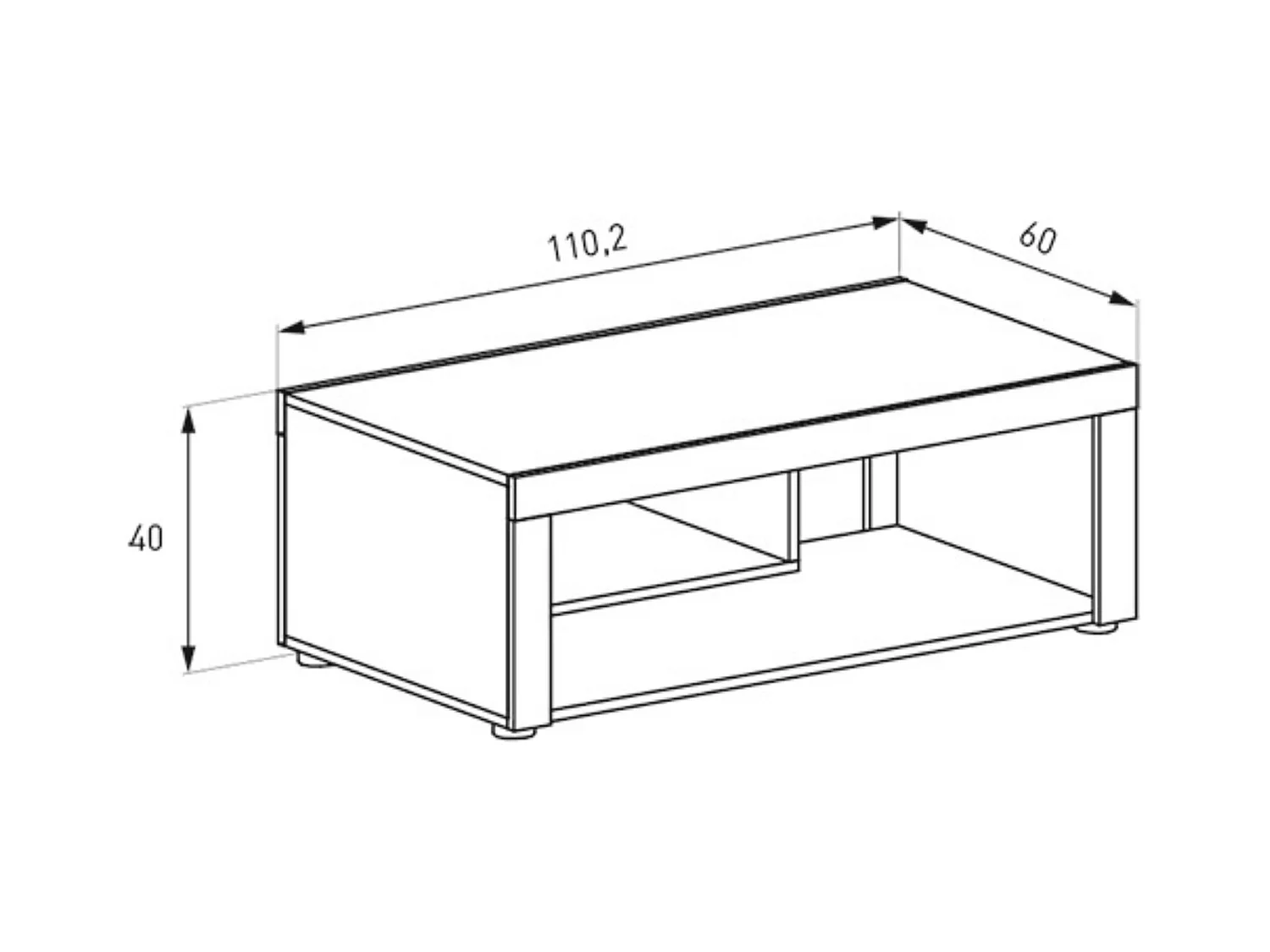 Mesa de Centro con 2 Huecos, Mesa Auxiliar, Acabado en Color Cañón, Medidas: 110 cm (Largo) x 60 cm (Ancho) x 40 cm (Alto)