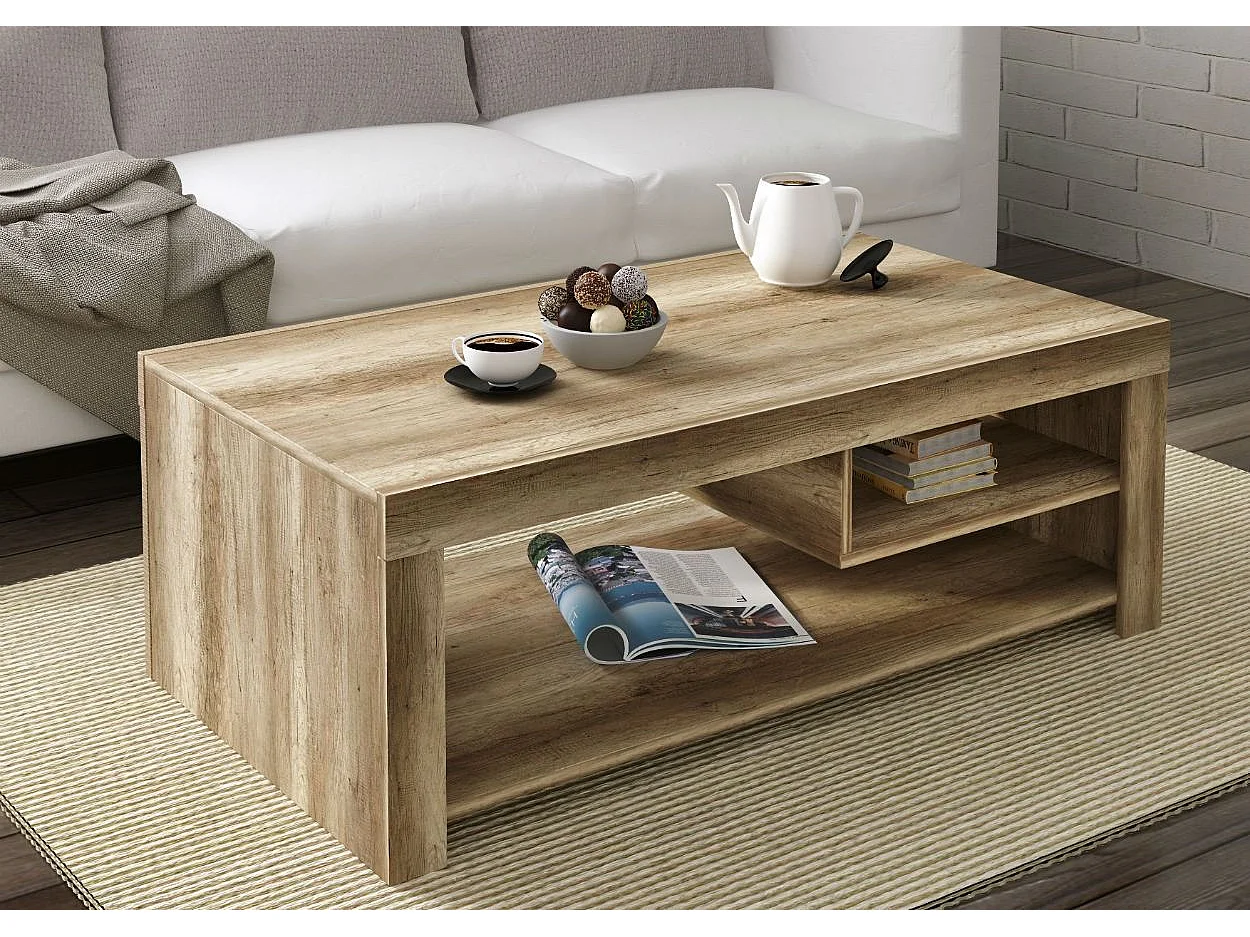 Mesa de Centro con 2 Huecos, Mesa Auxiliar, Acabado en Color Cañón, Medidas: 110 cm (Largo) x 60 cm (Ancho) x 40 cm (Alto)