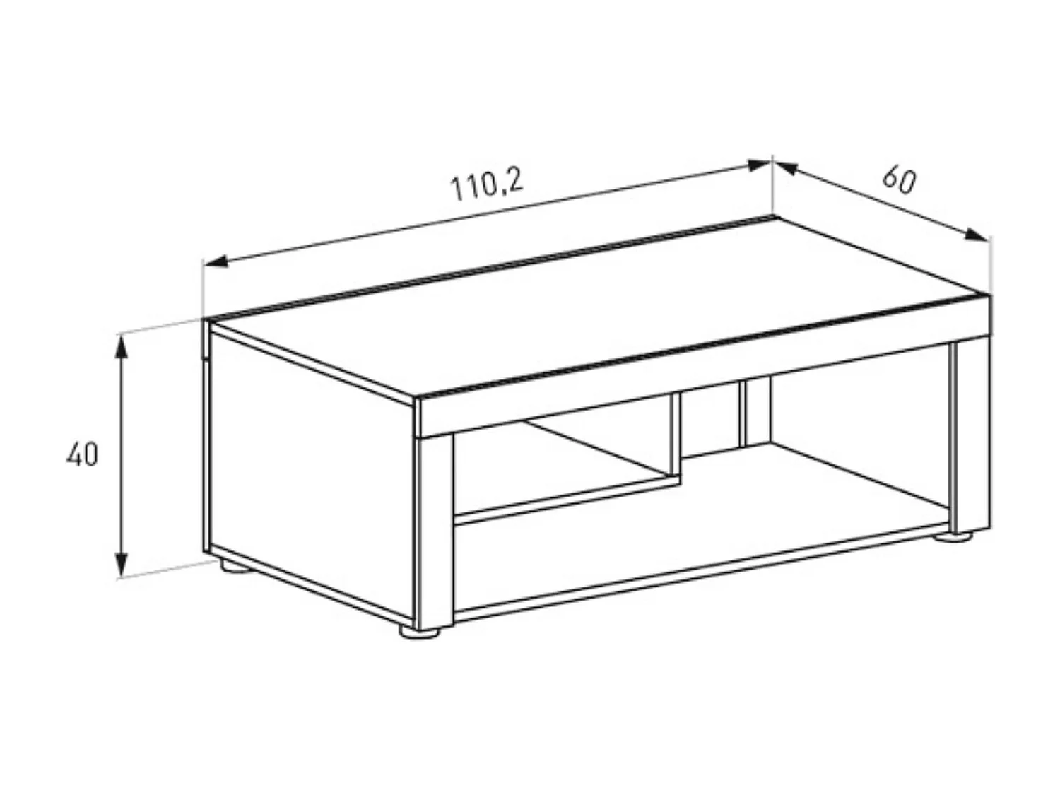 Mesa de Centro con 2 Huecos, Mesa Auxiliar, Acabado en Color Cañón, Medidas: 110 cm (Largo) x 60 cm (Ancho) x 40 cm (Alto)