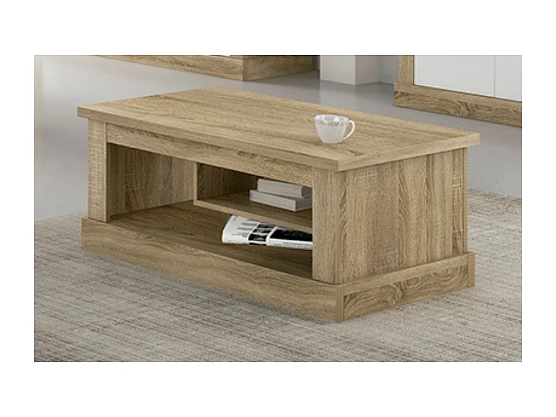Mesa de Centro con 2 Huecos, Mesa Auxiliar, Acabado en Cambria y blanco, Medidas: 109,9 cm (Largo) x 60 cm (Ancho) x 45,2 cm (Alto)