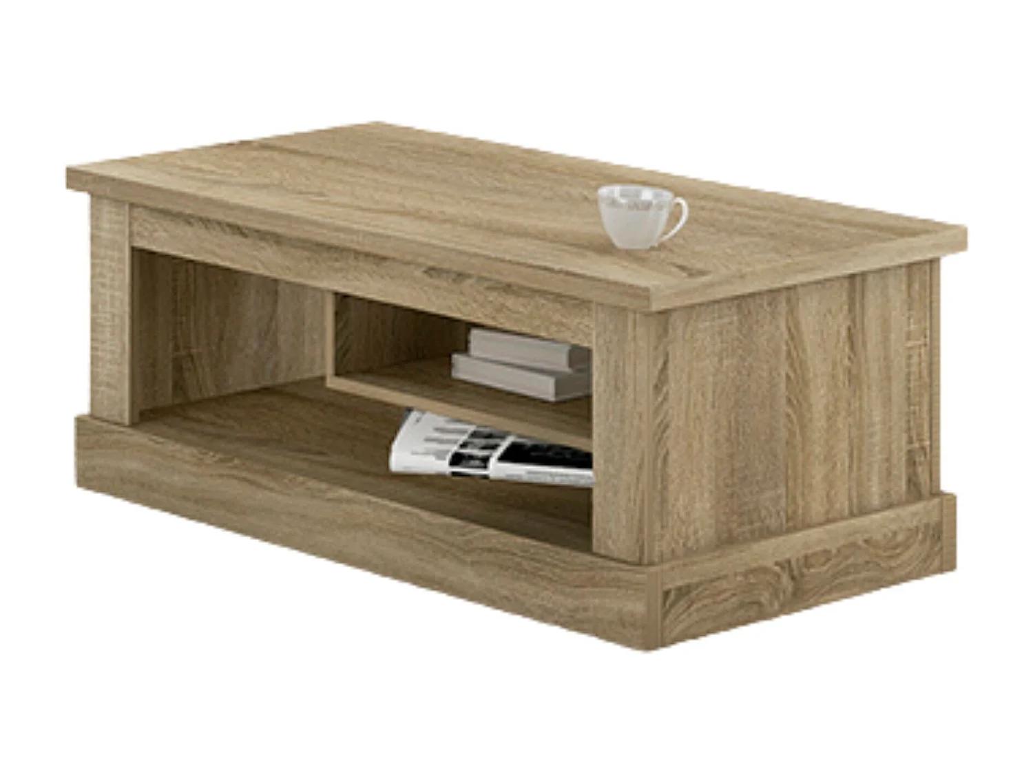 Mesa de Centro con 2 Huecos, Mesa Auxiliar, Acabado en Cambria y blanco, Medidas: 109,9 cm (Largo) x 60 cm (Ancho) x 45,2 cm (Alto)