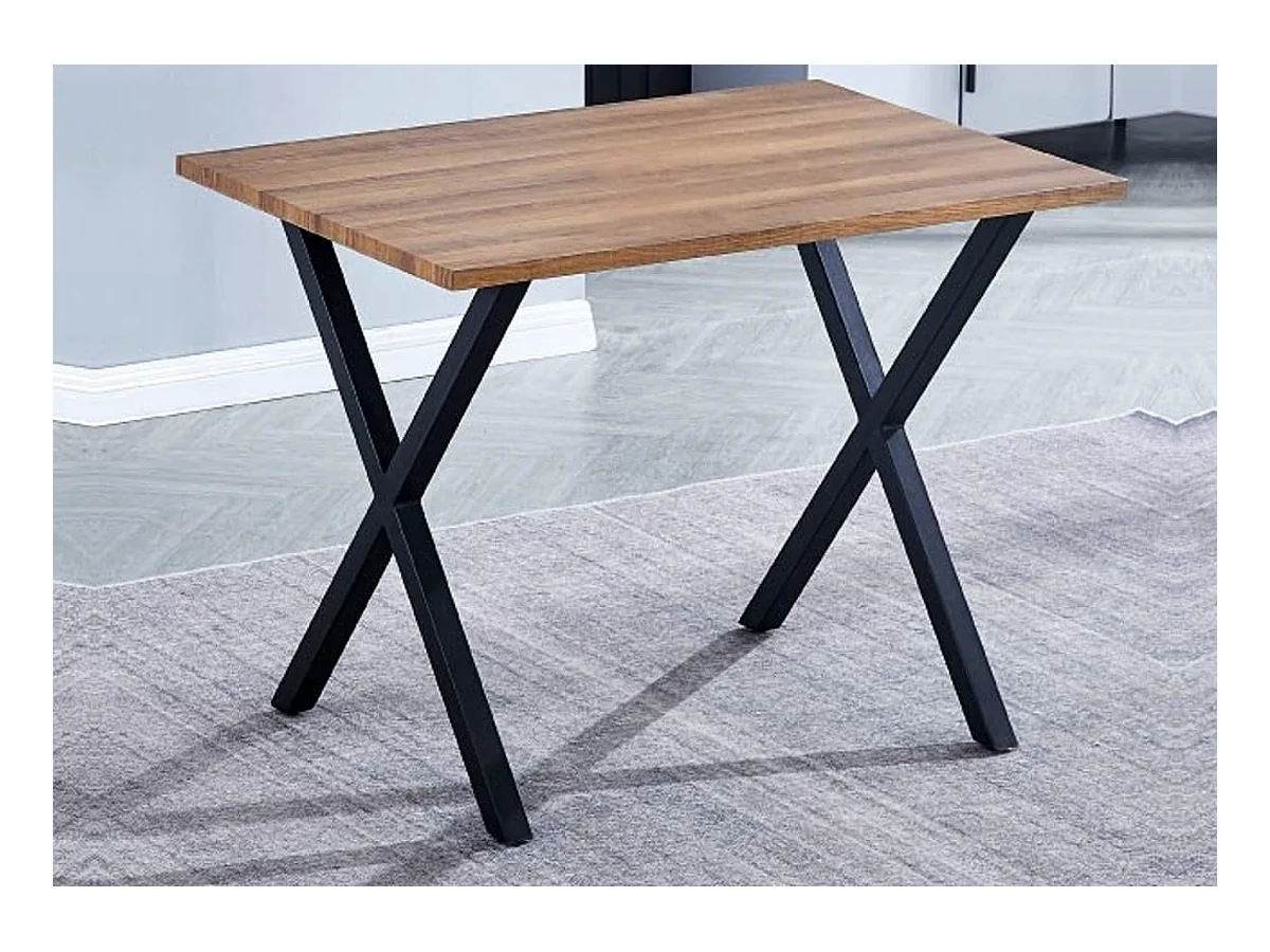 Mesa comedor + 2 taburetes: Mesa madera y Patas Metálicas En Negro (76x100x70 Cm) + 2 Taburetes Color Madera y Metal Negro  (45x80x35 Cm )