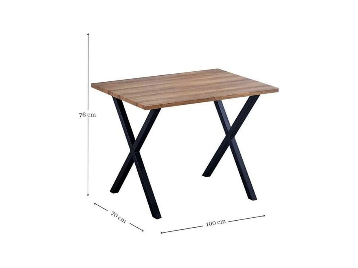 Mesa comedor + 2 taburetes: Mesa madera y Patas Metálicas En Negro (76x100x70 Cm) + 2 Taburetes Color Madera y Metal Negro  (45x80x35 Cm )