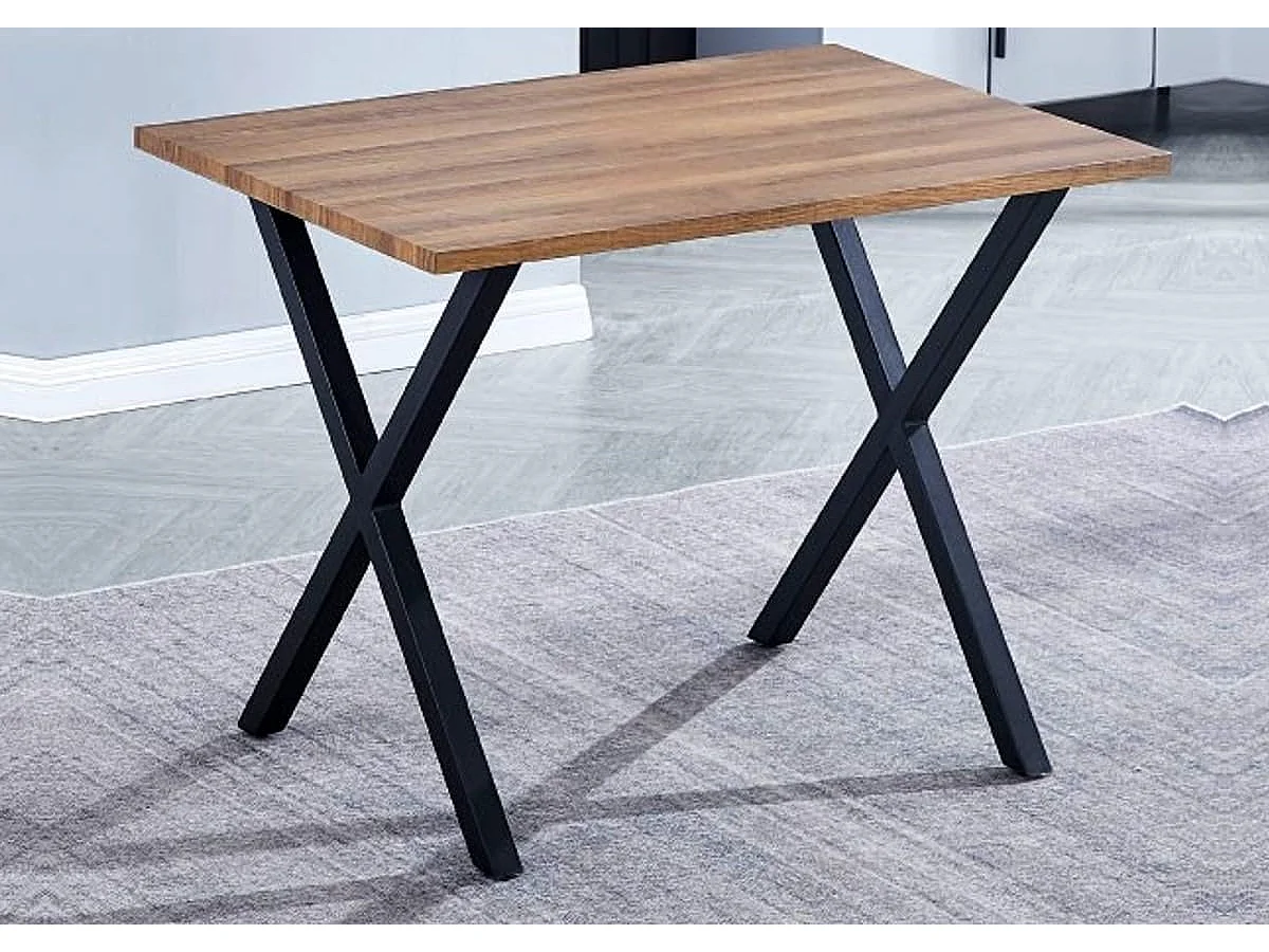 Mesa comedor + 2 taburetes: Mesa madera y Patas Metálicas En Negro (76x100x70 Cm) + 2 Taburetes Color Madera y Metal Negro  (45x80x35 Cm )