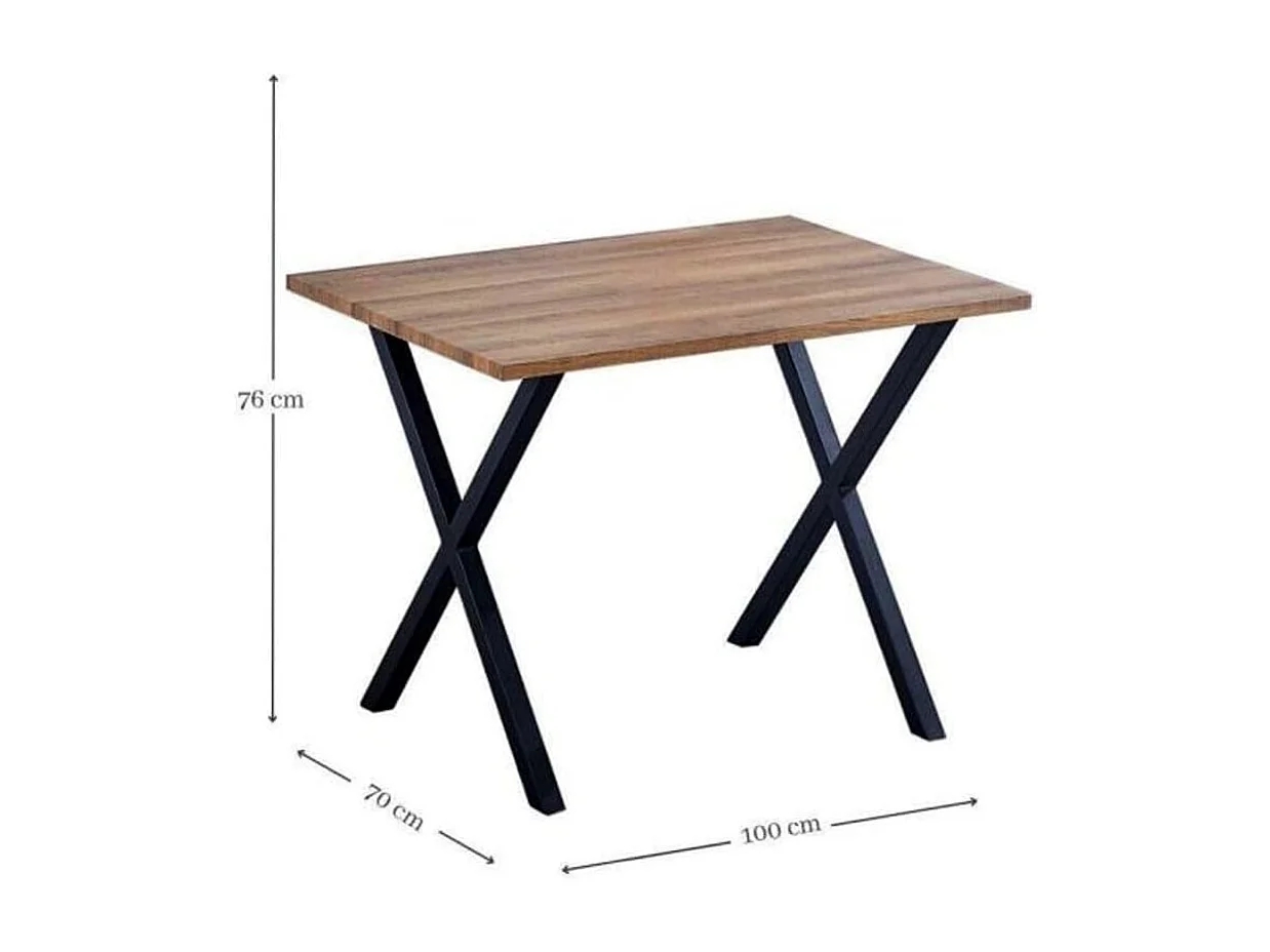 Mesa comedor + 2 taburetes: Mesa madera y Patas Metálicas En Negro (76x100x70 Cm) + 2 Taburetes Color Madera y Metal Negro  (45x80x35 Cm )