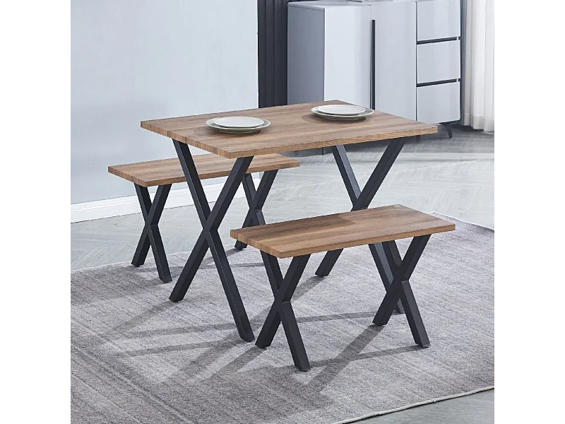 Mesa comedor + 2 taburetes: Mesa madera y Patas Metálicas En Negro (76x100x70 Cm) + 2 Taburetes Color Madera y Metal Negro  (45x80x35 Cm )