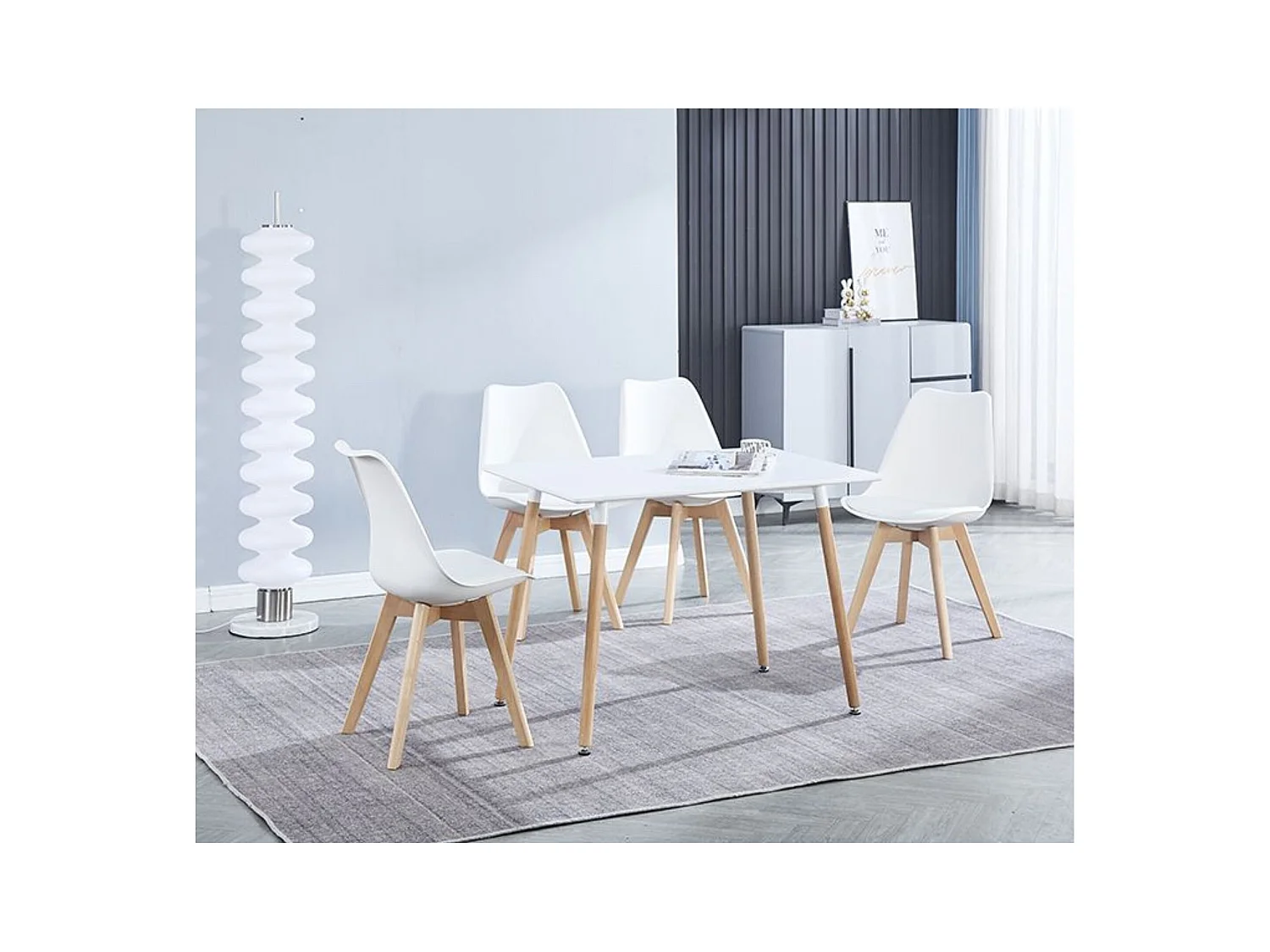 Juego de Comedor Estilo Nórdico: Mesa 100 cm + 4 Sillas Blancas 48 cm x 54 cm x 84 cm – Ideal para Decorar tu Hogar o Café