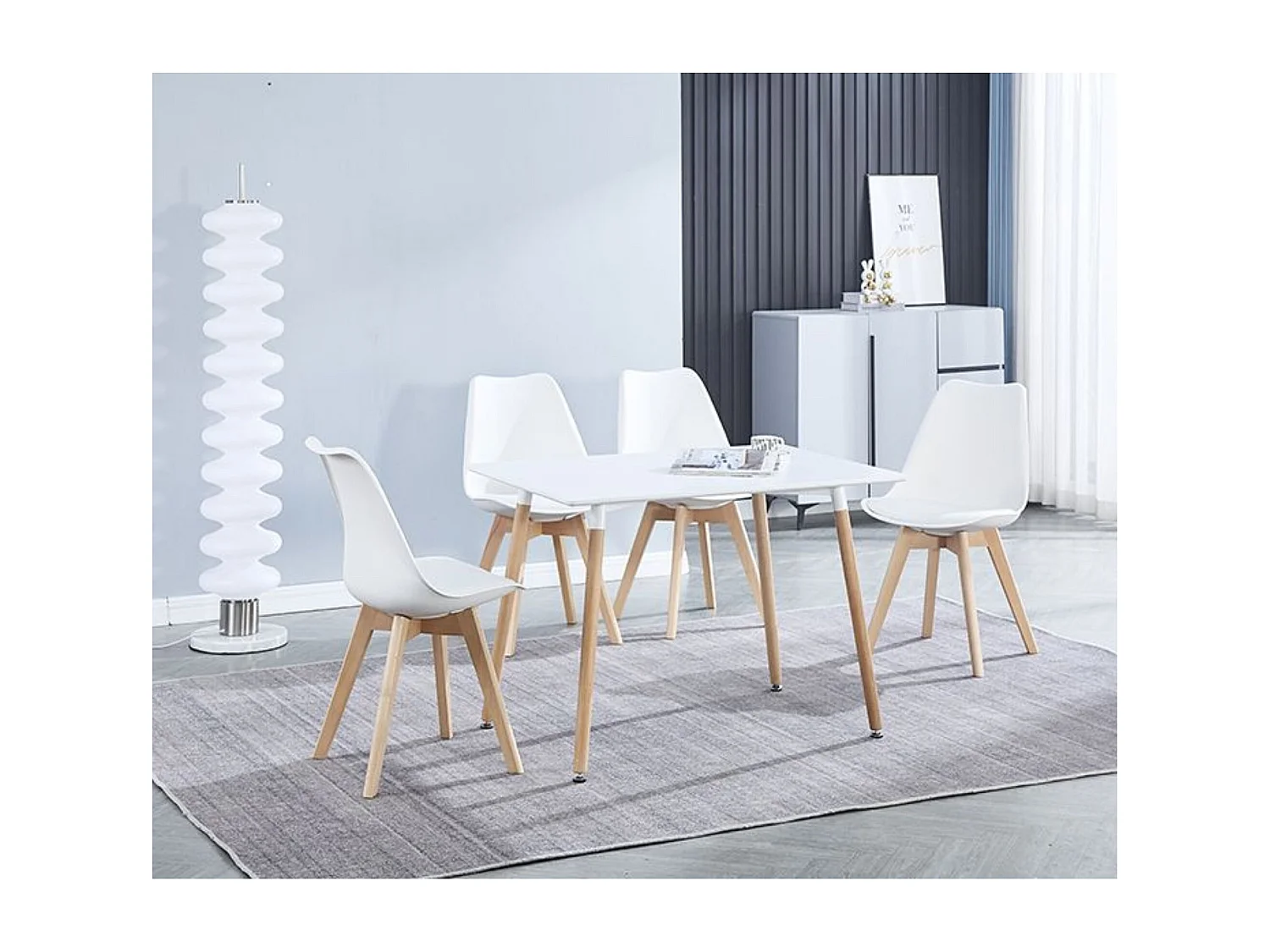Juego de Comedor Estilo Nórdico: Mesa 100 cm + 4 Sillas Blancas 48 cm x 54 cm x 84 cm – Ideal para Decorar tu Hogar o Café