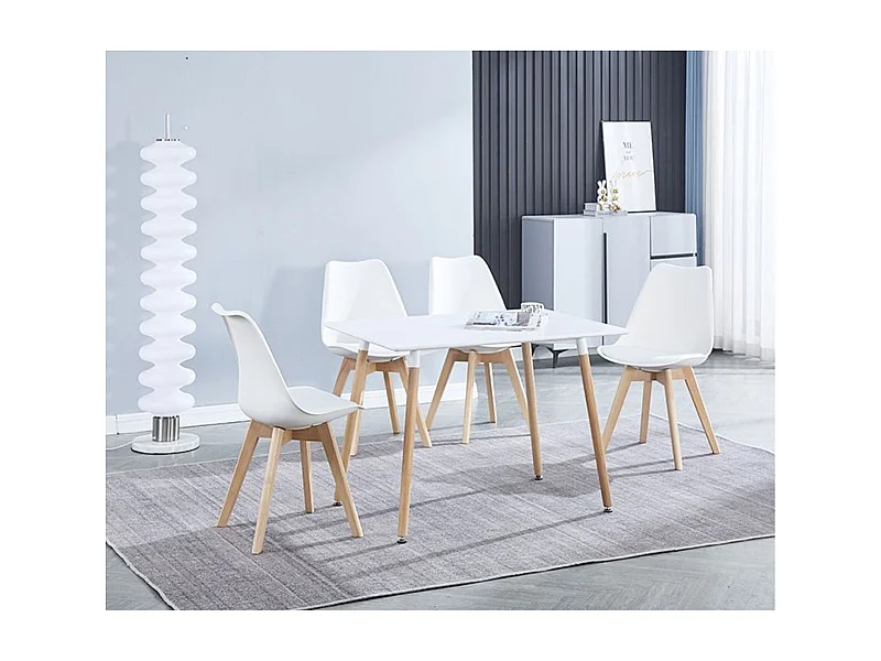 Juego de Comedor Estilo Nórdico: Mesa 100 cm + 4 Sillas Blancas 48 cm x 54 cm x 84 cm – Ideal para Decorar tu Hogar o Café