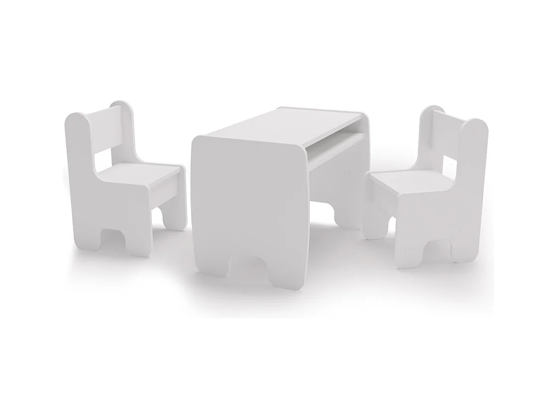 Conjunto Infantil Color Blanco: Mesa y 2 Sillas – Altura de Silla 55 cm, Asiento 28 cm de Alto x 33 cm Ancho x 34 cm Fondo, Ideal para Niños