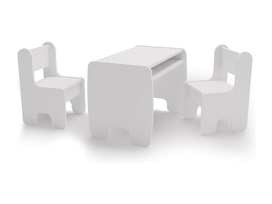 Conjunto Infantil Color Blanco: Mesa y 2 Sillas – Altura de Silla 55 cm, Asiento 28 cm de Alto x 33 cm Ancho x 34 cm Fondo, Ideal para Niños