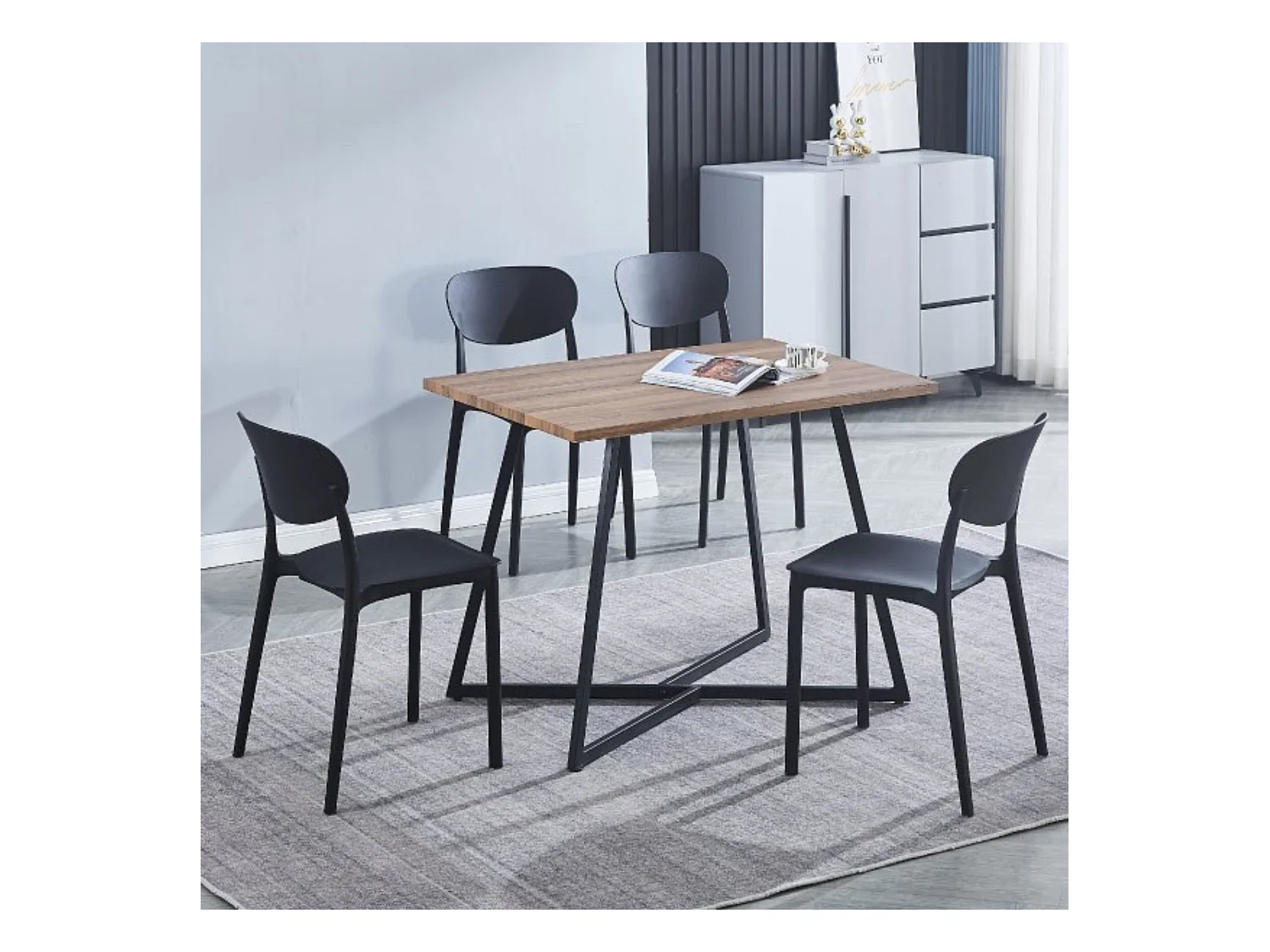 Mesa Comedor Madera Estilo Industrial, Patas metálicas En Color Negro, Mesa Rectangular, Medidas 100 cm (Largo) x 70 cm (Ancho) 76 cm (Alto)