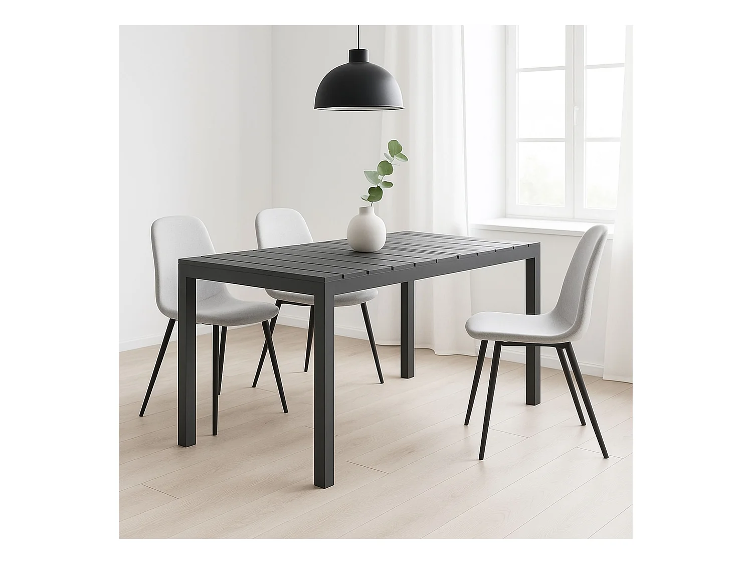 Mesa de Comedor Fija – 120x80x75 cm, Polipropileno Color Gris, Apta para Exterior, Diseño Moderno y Resistente.