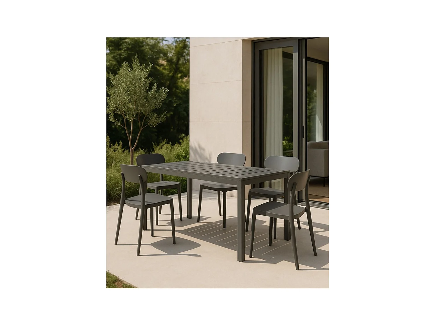 Mesa de Comedor Fija – 120x80x75 cm, Polipropileno Color Gris, Apta para Exterior, Diseño Moderno y Resistente.