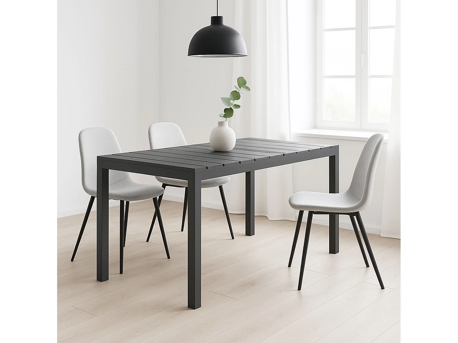 Mesa de Comedor Fija – 120x80x75 cm, Polipropileno Color Gris, Apta para Exterior, Diseño Moderno y Resistente.
