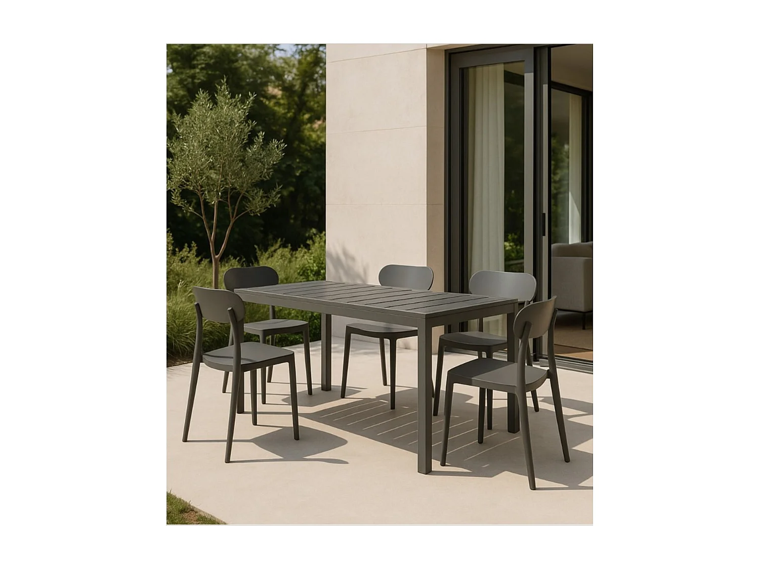 Mesa de Comedor Fija – 120x80x75 cm, Polipropileno Color Gris, Apta para Exterior, Diseño Moderno y Resistente.