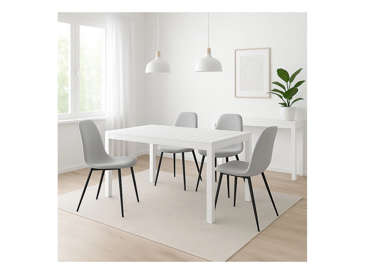 Mesa de Comedor Fija – 120x80x75 cm, Polipropileno Blanco, Apta para Exterior, Diseño Moderno y Resistente.