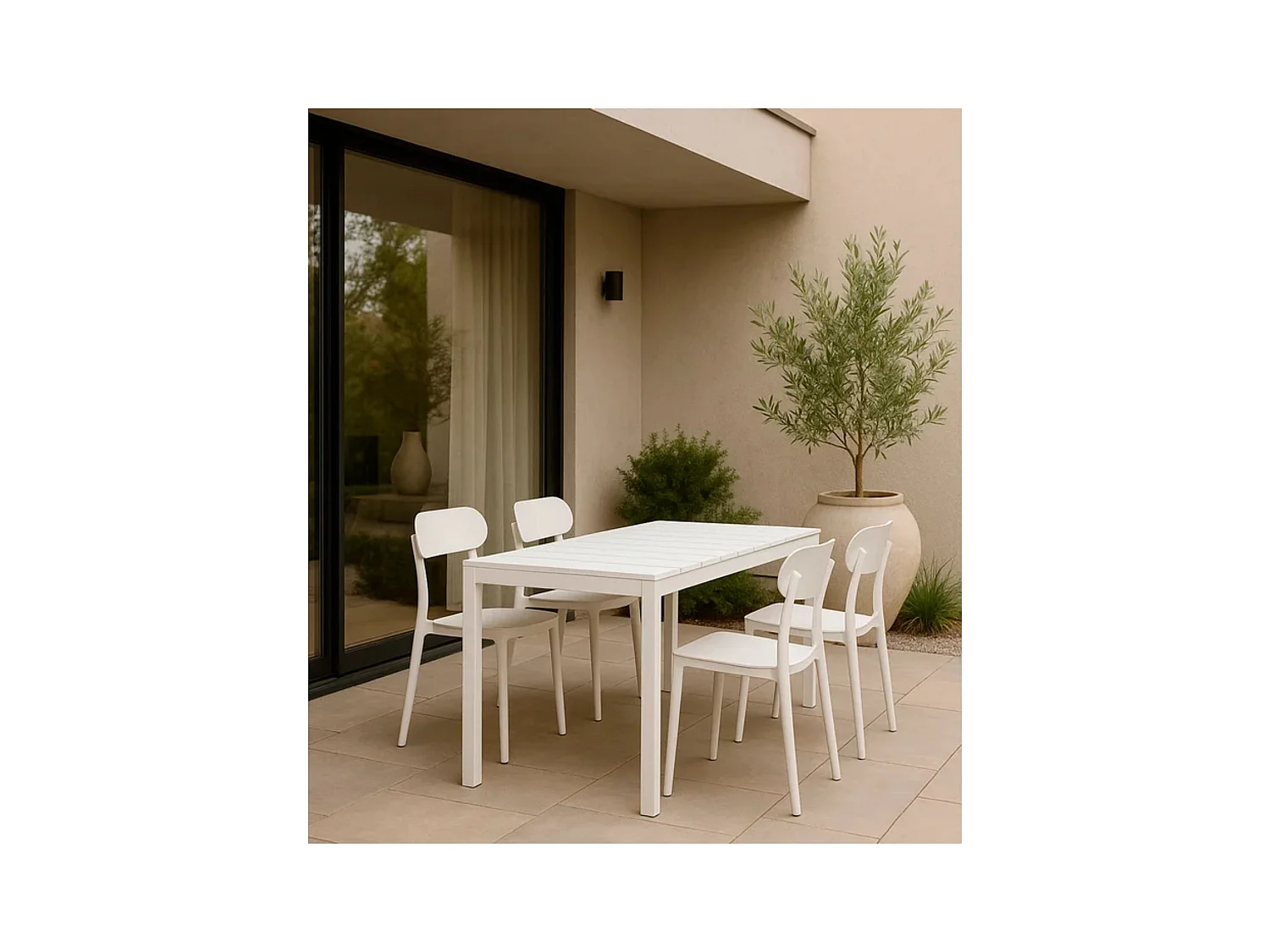 Mesa de Comedor Fija – 120x80x75 cm, Polipropileno Blanco, Apta para Exterior, Diseño Moderno y Resistente.