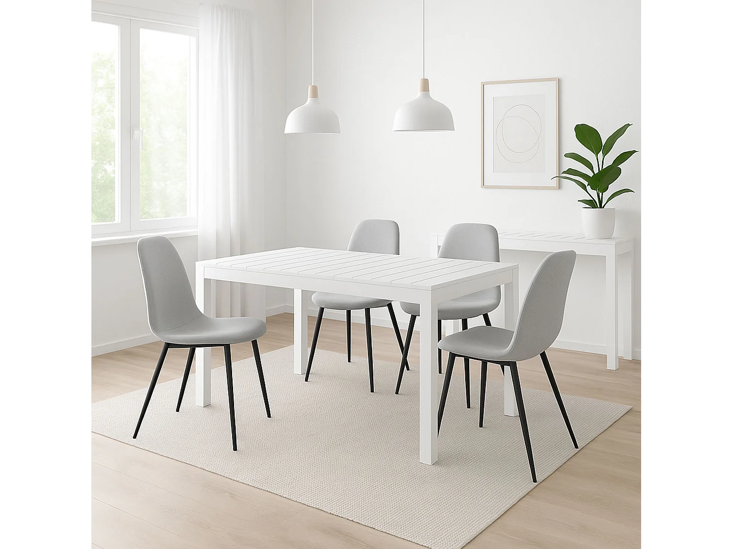 Mesa de Comedor Fija – 120x80x75 cm, Polipropileno Blanco, Apta para Exterior, Diseño Moderno y Resistente.