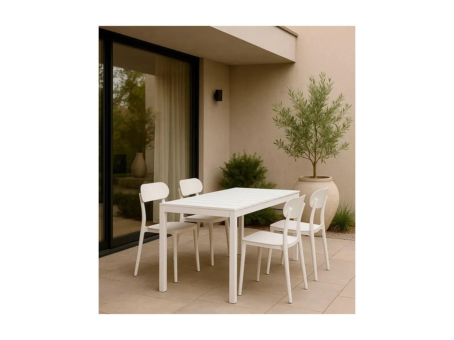 Mesa de Comedor Fija – 120x80x75 cm, Polipropileno Blanco, Apta para Exterior, Diseño Moderno y Resistente.