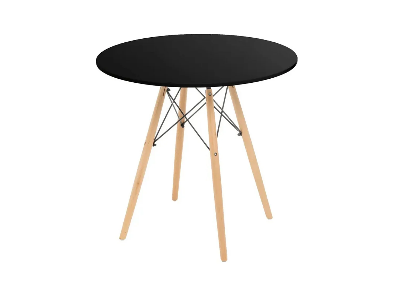 Mesa Redonda de Comedor o Cocina en Patas de Madera y Tapa Negra – 80 cm de Diámetro y 75 cm de Alto.