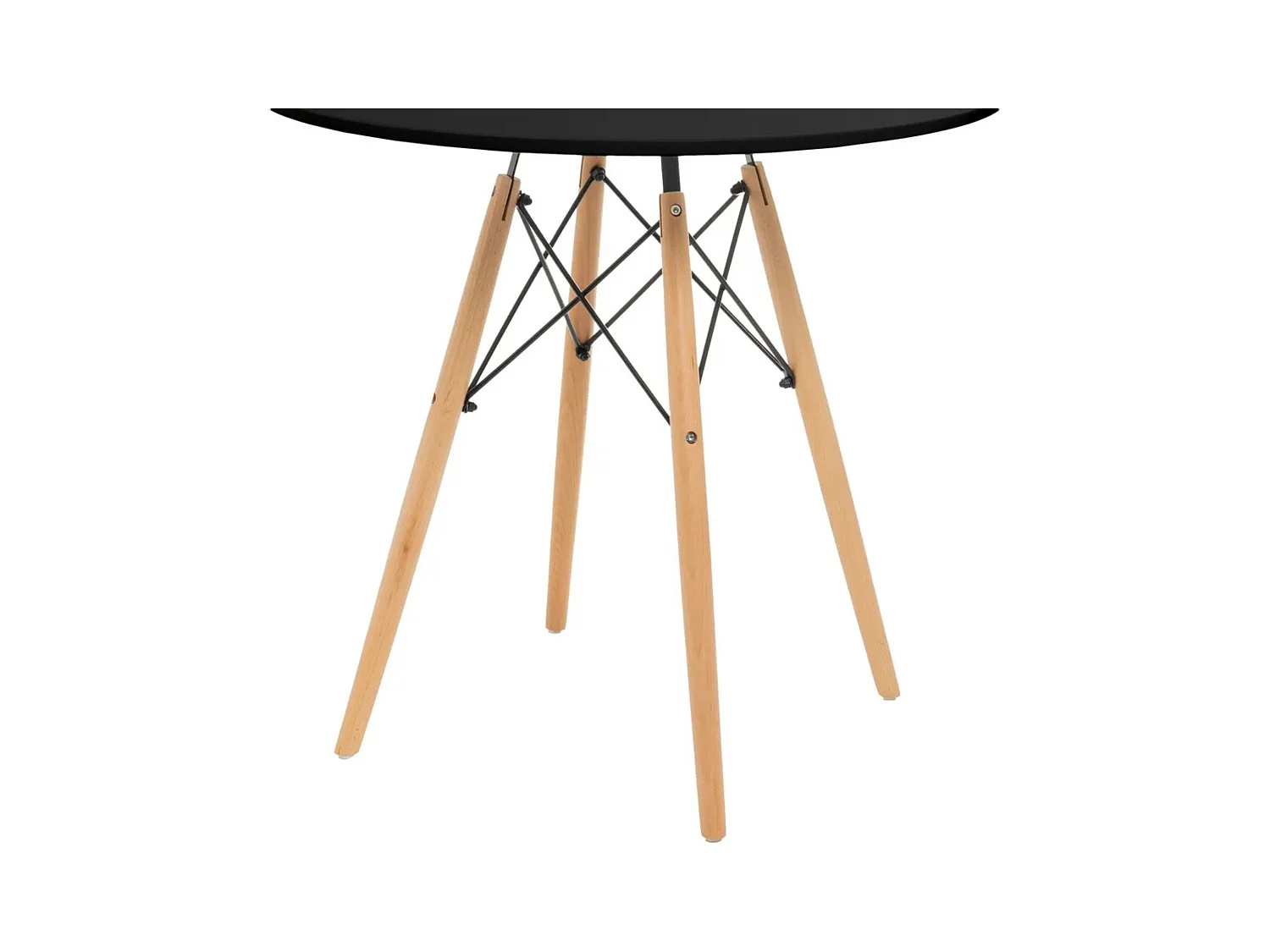 Mesa Redonda de Comedor o Cocina en Patas de Madera y Tapa Negra – 80 cm de Diámetro y 75 cm de Alto.