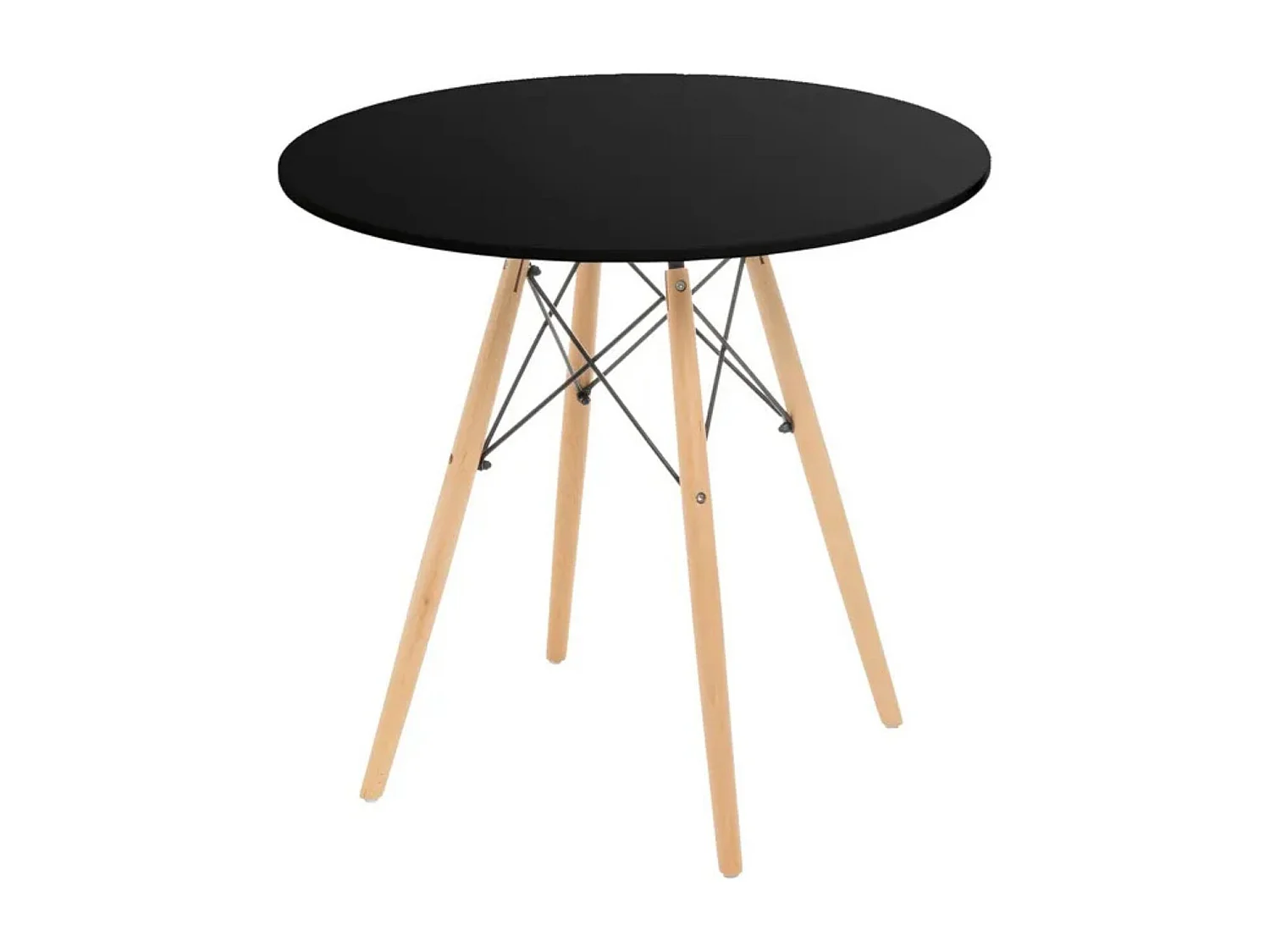 Mesa Redonda de Comedor o Cocina en Patas de Madera y Tapa Negra – 80 cm de Diámetro y 75 cm de Alto.