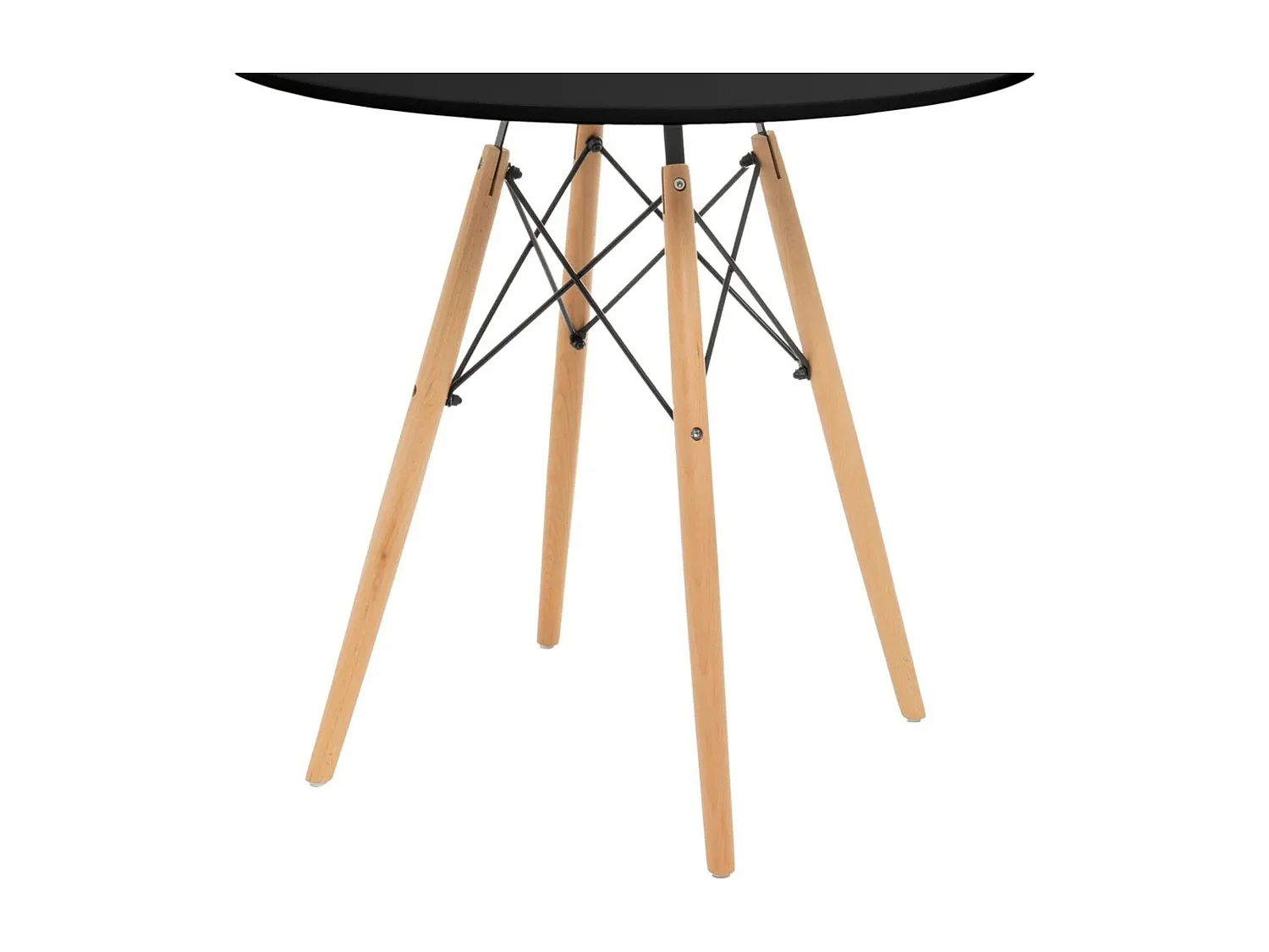 Mesa Redonda de Comedor o Cocina en Patas de Madera y Tapa Negra – 80 cm de Diámetro y 75 cm de Alto.