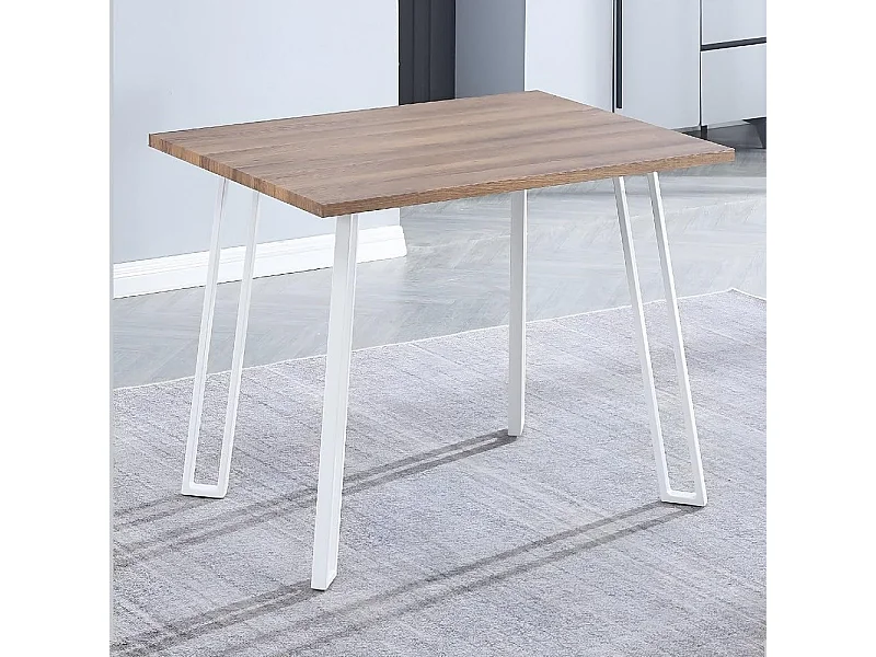 Mesa Comedor en Madera Estilo Industrial, Patas metálicas Blancas, Mesa Rectangular, Medidas 100 cm (Largo) x 70 cm (Ancho) 76 cm (Alto)