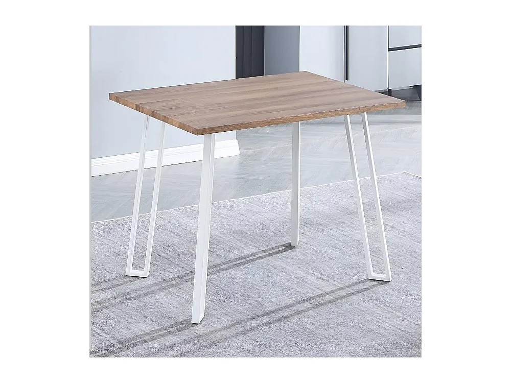 Mesa Comedor en Madera Estilo Industrial, Patas metálicas Blancas, Mesa Rectangular, Medidas 100 cm (Largo) x 70 cm (Ancho) 76 cm (Alto)