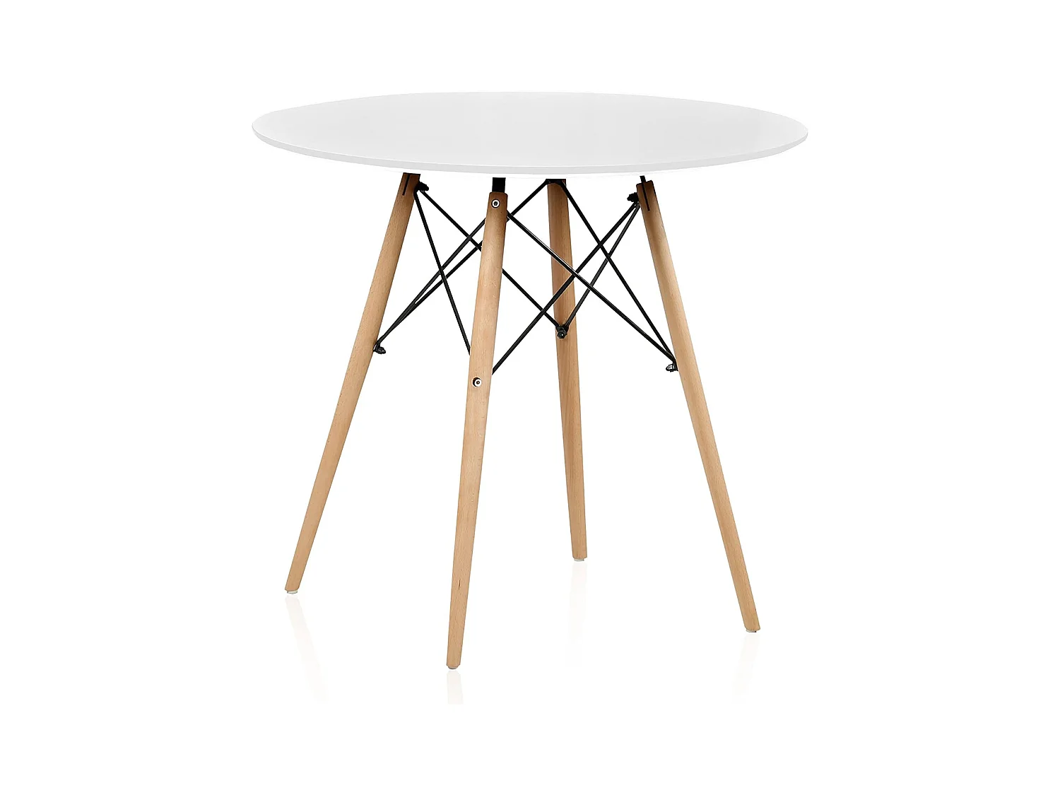 Mesa Redonda de Comedor o Cocina en Patas de Madera y Tapa Blanca – 80 cm de Diámetro y 75 cm de Alto.