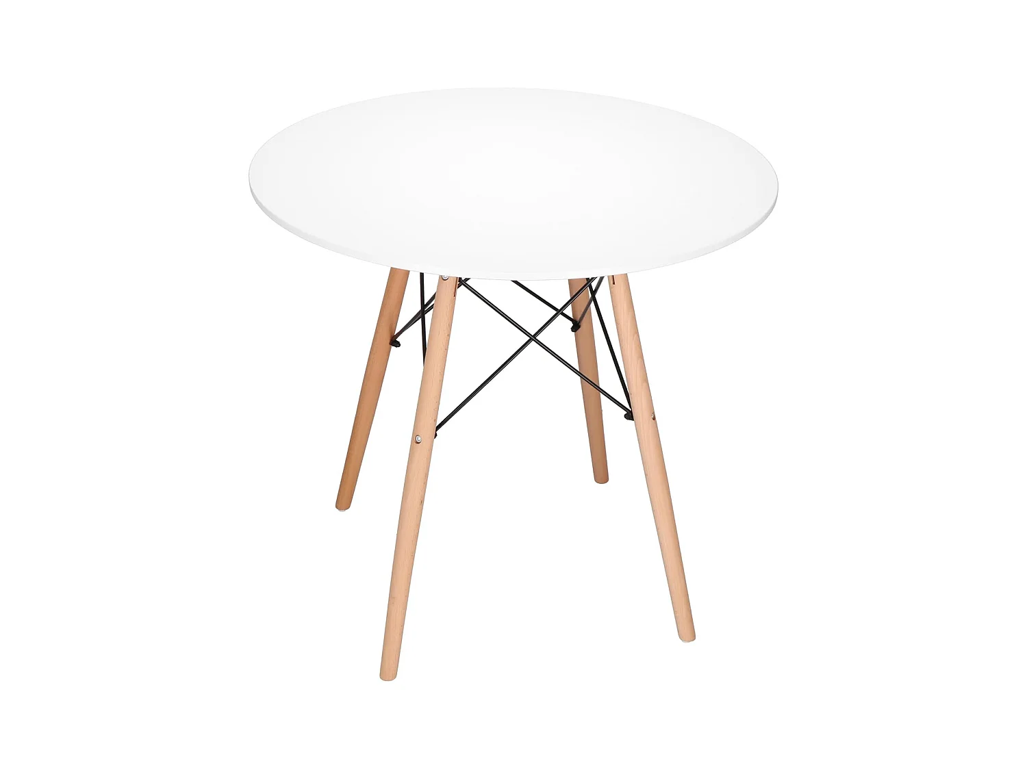 Mesa Redonda de Comedor o Cocina en Patas de Madera y Tapa Blanca – 80 cm de Diámetro y 75 cm de Alto.