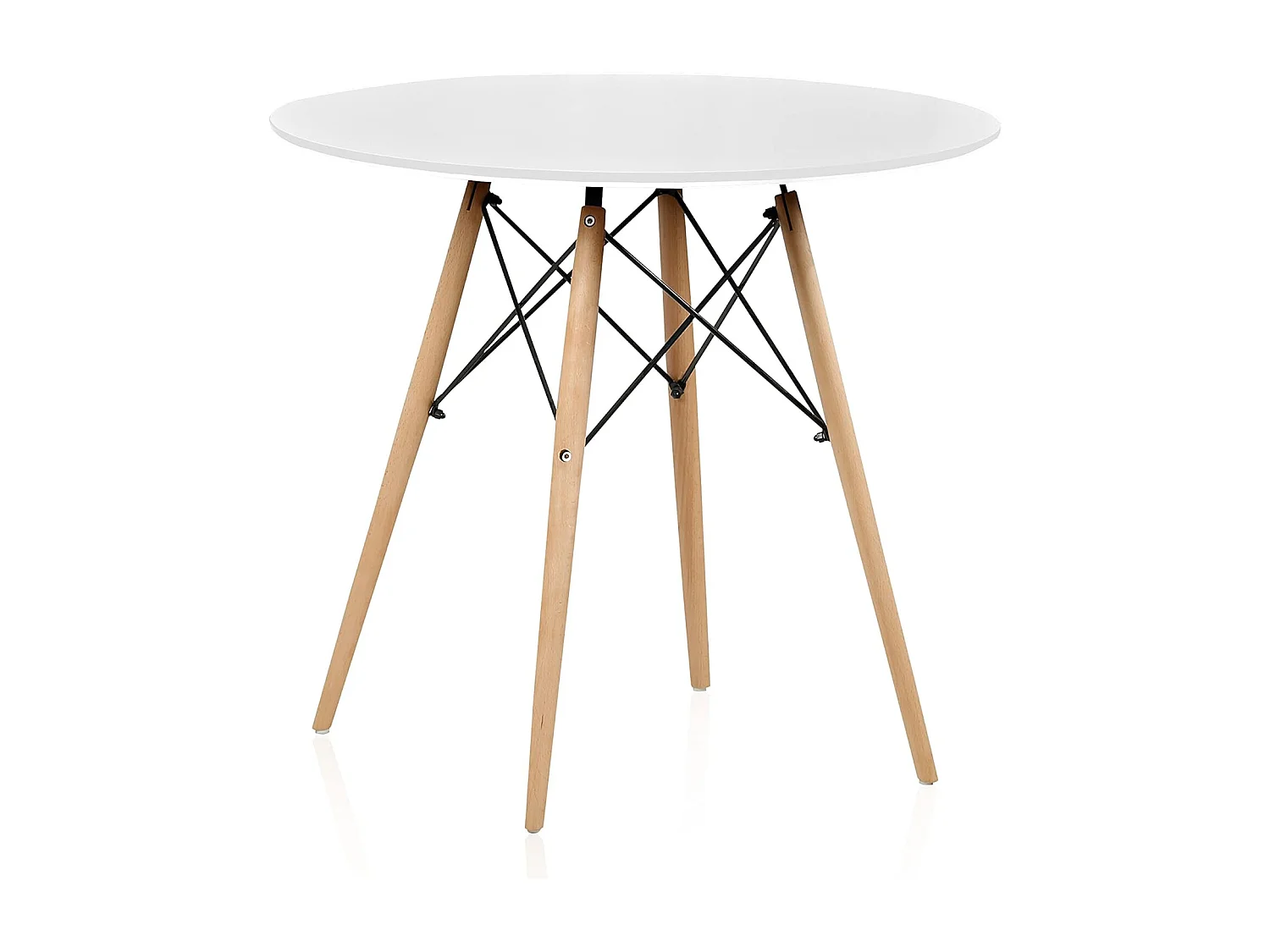 Mesa Redonda de Comedor o Cocina en Patas de Madera y Tapa Blanca – 80 cm de Diámetro y 75 cm de Alto.