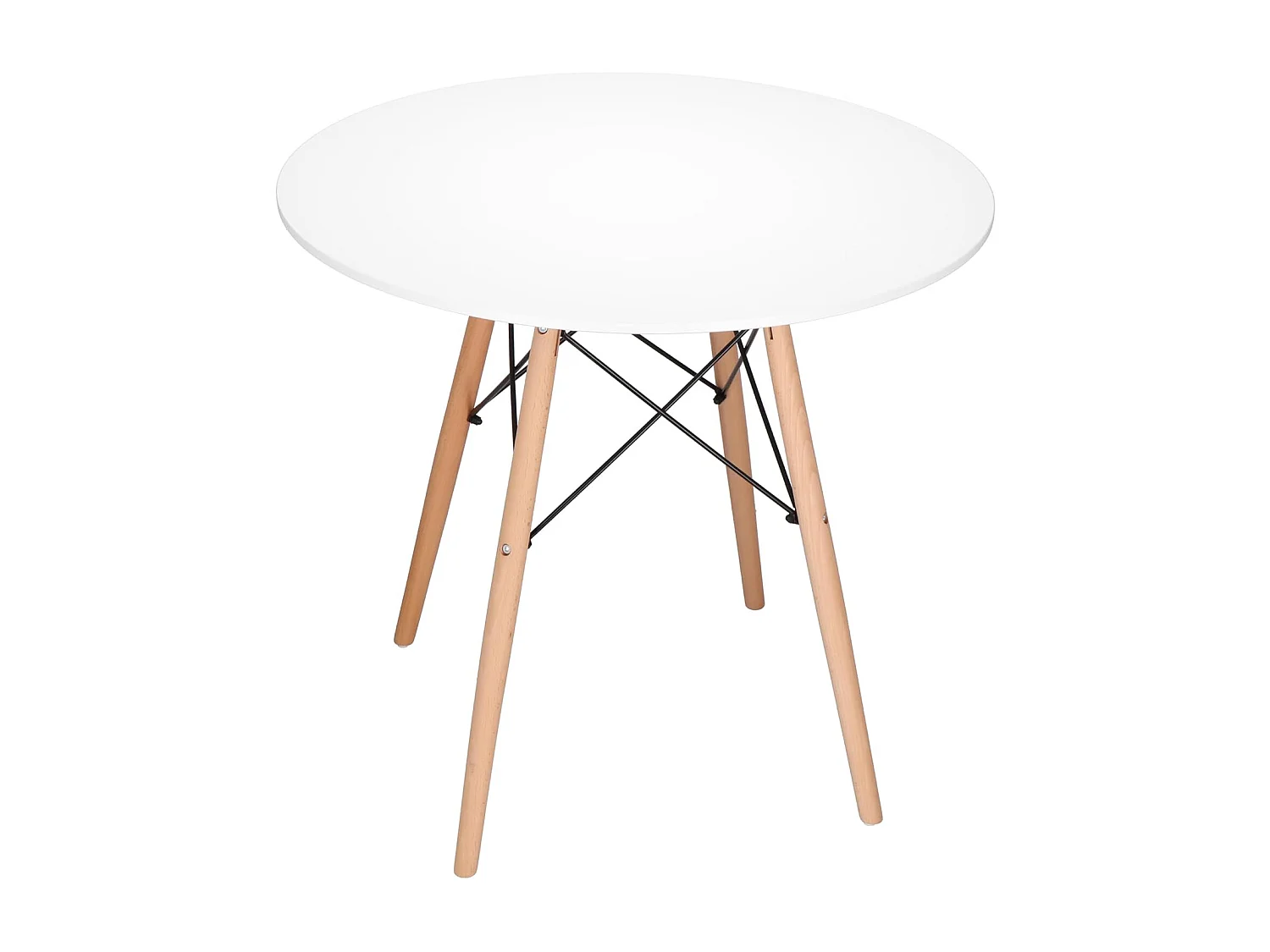 Mesa Redonda de Comedor o Cocina en Patas de Madera y Tapa Blanca – 80 cm de Diámetro y 75 cm de Alto.