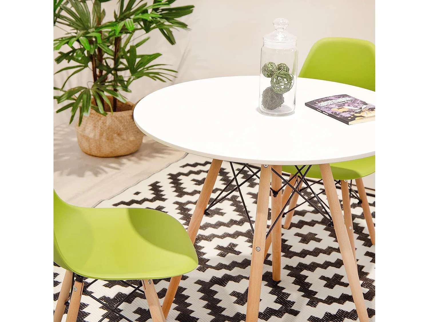 Mesa Redonda de Comedor o Cocina en Patas de Madera y Tapa Blanca – 80 cm de Diámetro y 75 cm de Alto.