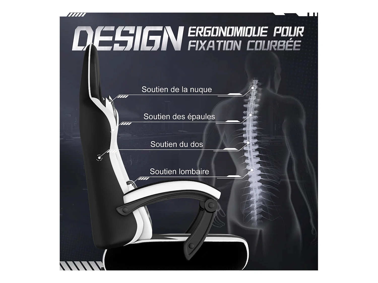 Hiazurm Chaise Gaming - Chaise de Jeu avec Dossier Réglable de 90° à 170° - Chaise Gaming avec Repose-pieds Pliable - Chaise de Jeu avec Accoudoirs Souples - 150 kg