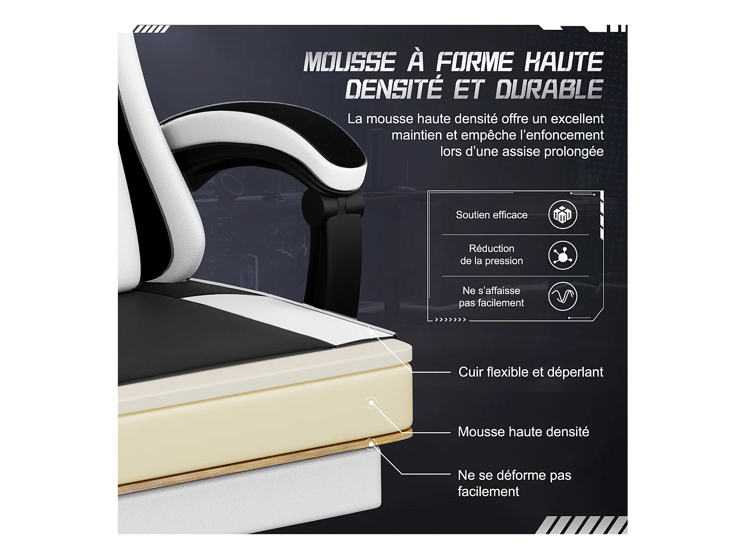 Hiazurm Chaise Gaming - Chaise de Jeu avec Dossier Réglable de 90° à 170° - Chaise Gaming avec Repose-pieds Pliable - Chaise de Jeu avec Accoudoirs Souples - 150 kg