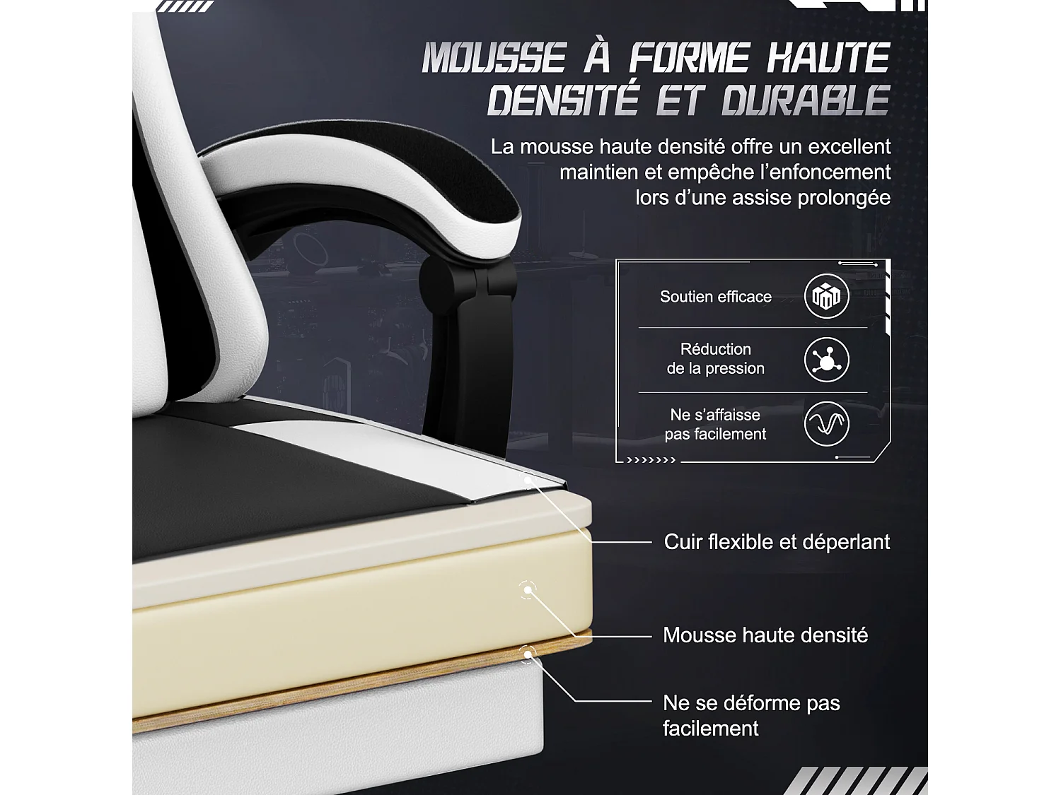 Hiazurm Chaise Gaming - Chaise de Jeu avec Dossier Réglable de 90° à 170° - Chaise Gaming avec Repose-pieds Pliable - Chaise de Jeu avec Accoudoirs Souples - 150 kg