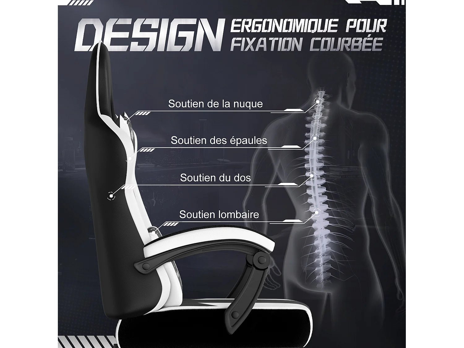 Hiazurm Chaise Gaming - Chaise de Jeu avec Dossier Réglable de 90° à 170° - Chaise Gaming avec Repose-pieds Pliable - Chaise de Jeu avec Accoudoirs Souples - 150 kg