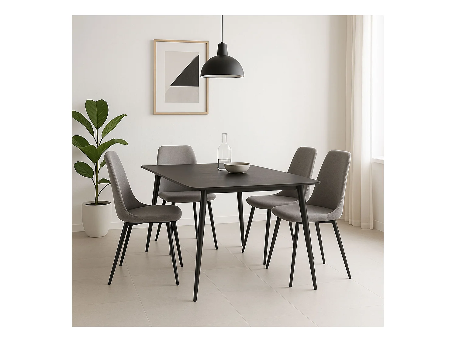 Mesa de Comedor Fija – 140x80x76 cm, Tapa Cerámica de Piedra Sinterizada Imitación Mármol Negro, Patas Metálicas en Negro, Diseño Moderno y Elegante