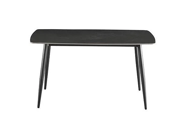 Mesa de Comedor Fija – 140x80x76 cm, Tapa Cerámica de Piedra Sinterizada Imitación Mármol Negro, Patas Metálicas en Negro, Diseño Moderno y Elegante