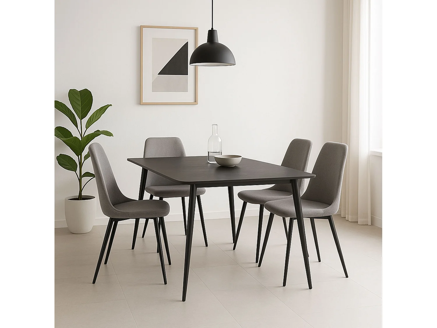 Mesa de Comedor Fija – 140x80x76 cm, Tapa Cerámica de Piedra Sinterizada Imitación Mármol Negro, Patas Metálicas en Negro, Diseño Moderno y Elegante