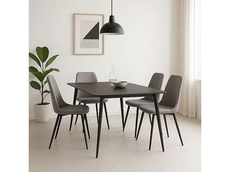 Mesa de Comedor Fija – 140x80x76 cm, Tapa Cerámica de Piedra Sinterizada Imitación Mármol Negro, Patas Metálicas en Negro, Diseño Moderno y Elegante