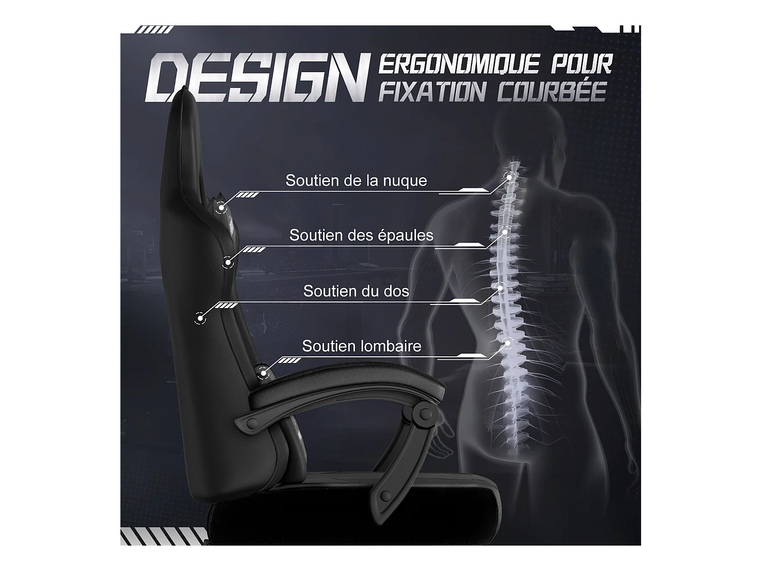 Hiazurm Chaise Gaming - Chaise de Jeu avec Dossier Réglable de 90° à 170° - Chaise Gaming avec Repose-pieds Pliable - Chaise de Jeu avec Accoudoirs Souples - 150 kg