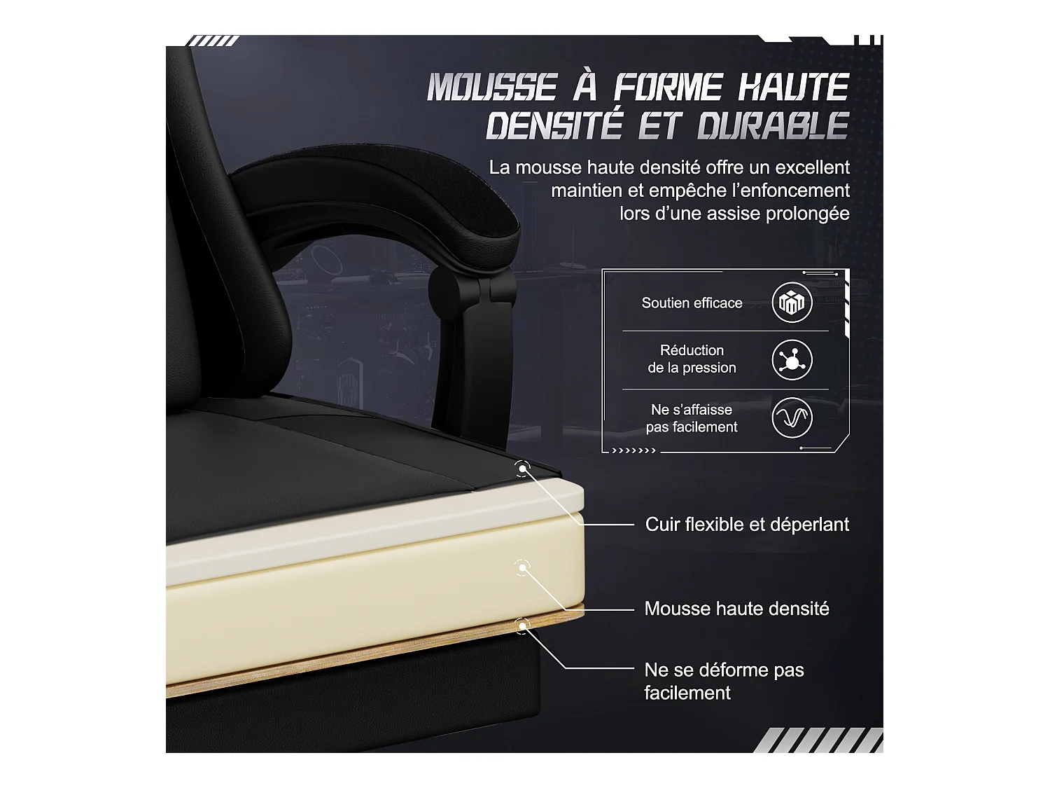 Hiazurm Chaise Gaming - Chaise de Jeu avec Dossier Réglable de 90° à 170° - Chaise Gaming avec Repose-pieds Pliable - Chaise de Jeu avec Accoudoirs Souples - 150 kg