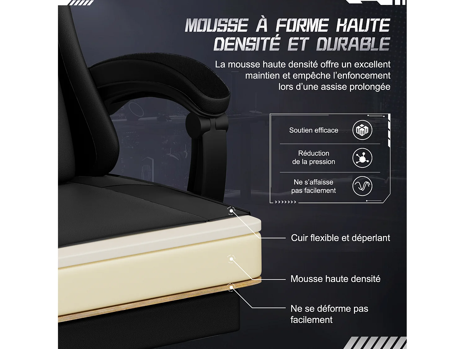 Hiazurm Chaise Gaming - Chaise de Jeu avec Dossier Réglable de 90° à 170° - Chaise Gaming avec Repose-pieds Pliable - Chaise de Jeu avec Accoudoirs Souples - 150 kg