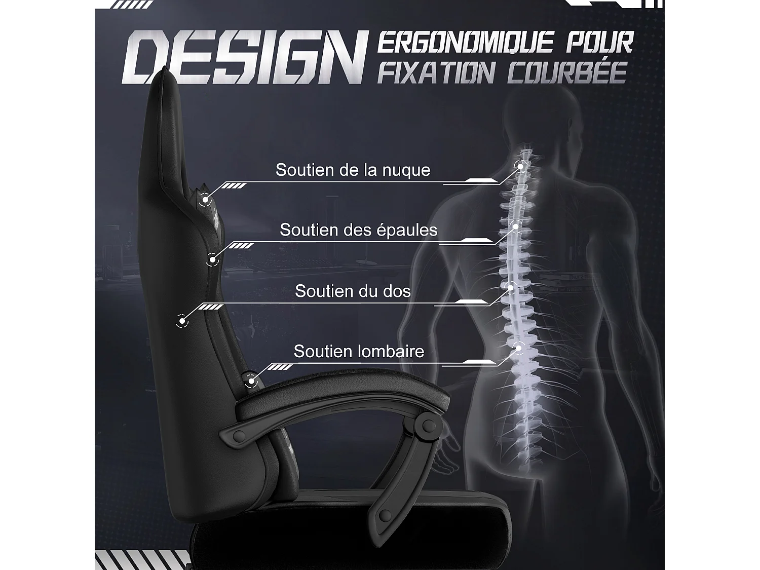 Hiazurm Chaise Gaming - Chaise de Jeu avec Dossier Réglable de 90° à 170° - Chaise Gaming avec Repose-pieds Pliable - Chaise de Jeu avec Accoudoirs Souples - 150 kg