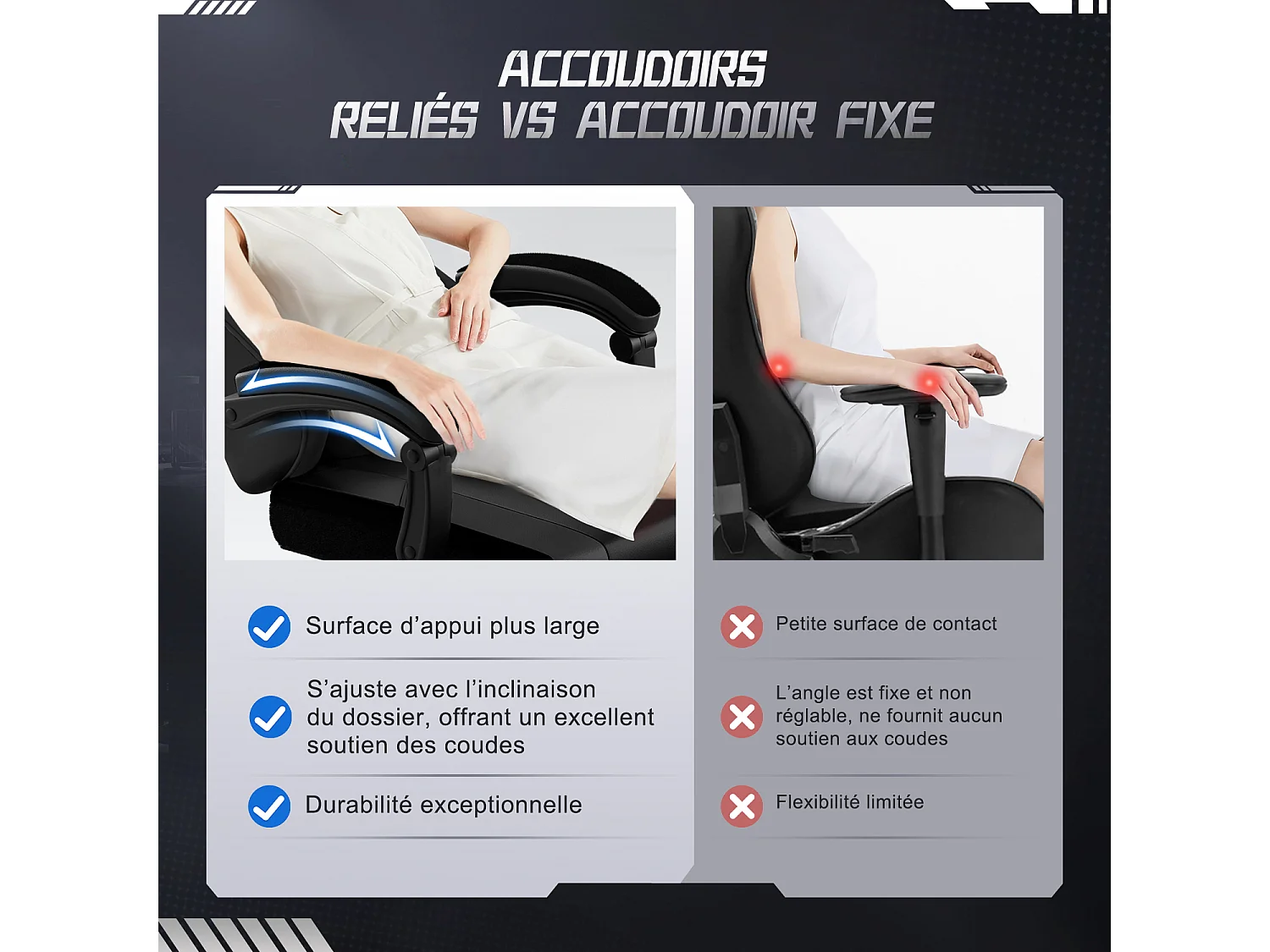 Hiazurm Chaise Gaming - Chaise de Jeu avec Dossier Réglable de 90° à 170° - Chaise Gaming avec Repose-pieds Pliable - Chaise de Jeu avec Accoudoirs Souples - 150 kg