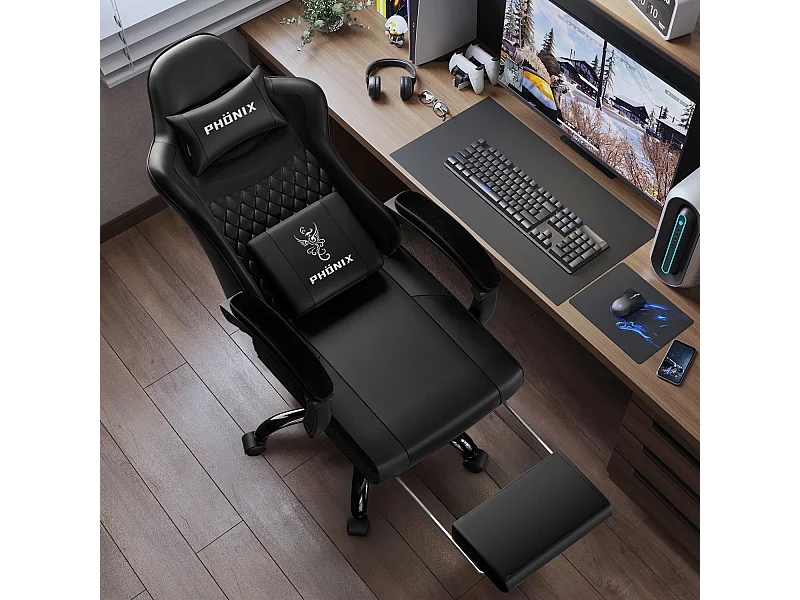 Hiazurm Chaise Gaming - Chaise de Jeu avec Dossier Réglable de 90° à 170° - Chaise Gaming avec Repose-pieds Pliable - Chaise de Jeu avec Accoudoirs Souples - 150 kg