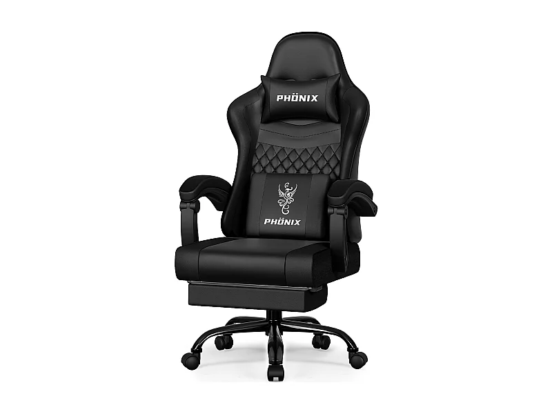 Hiazurm Chaise Gaming - Chaise de Jeu avec Dossier Réglable de 90° à 170° - Chaise Gaming avec Repose-pieds Pliable - Chaise de Jeu avec Accoudoirs Souples - 150 kg